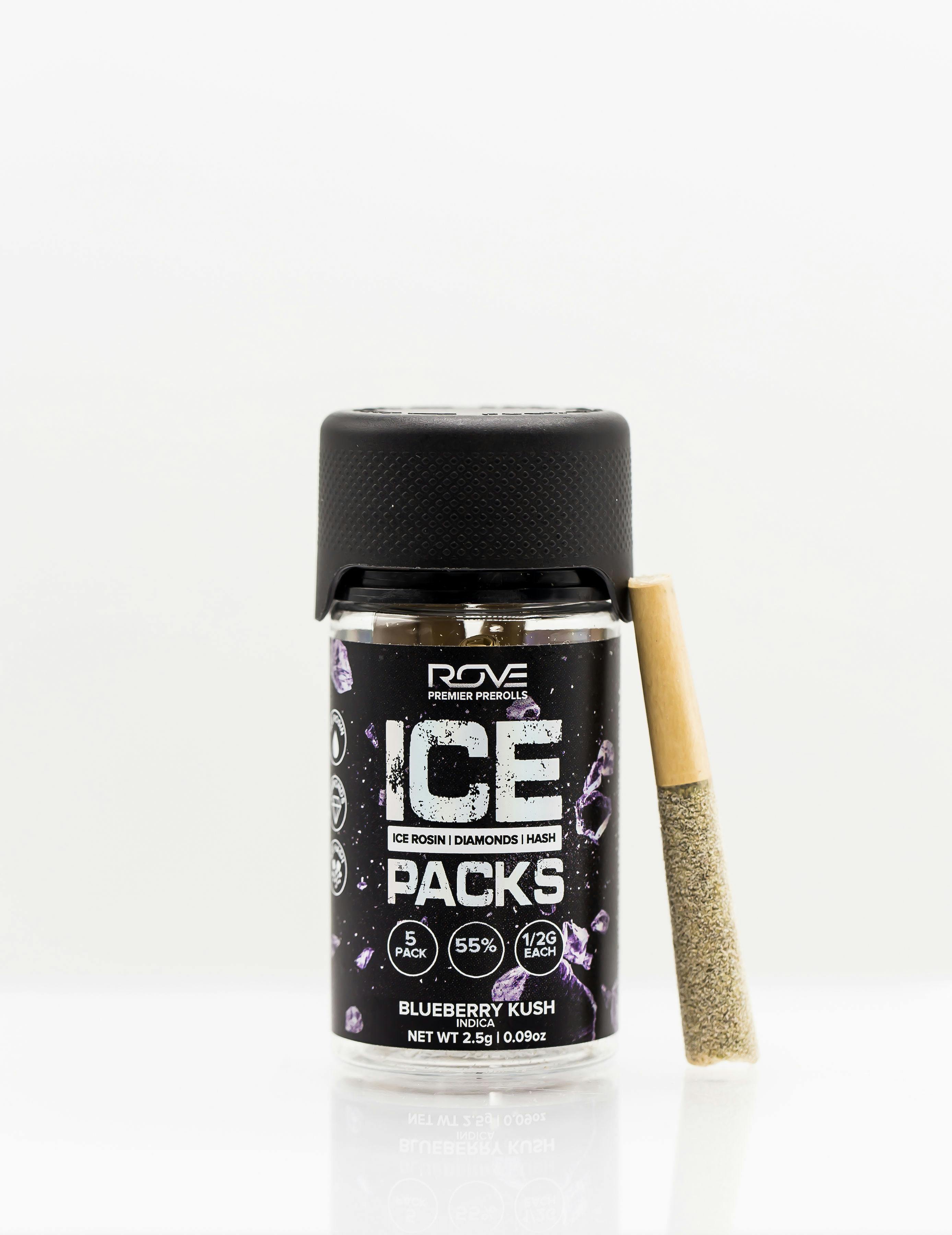 Photograph of product: BLUEBERRY KUSH 2.5G 5 PACK ROSIN INFUSED PREROLLS