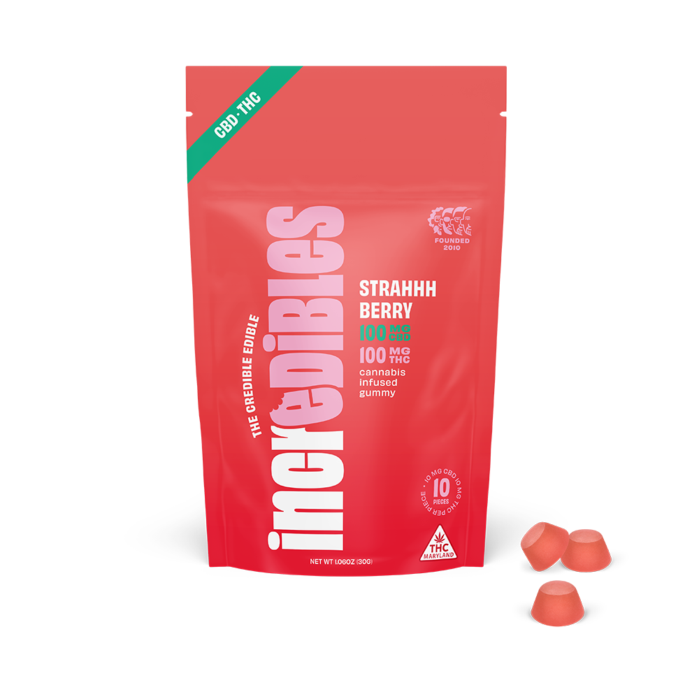 Photograph of product: Strahhhberry 1:1 TH-oui:CBD Gummies | 10 x 10mg