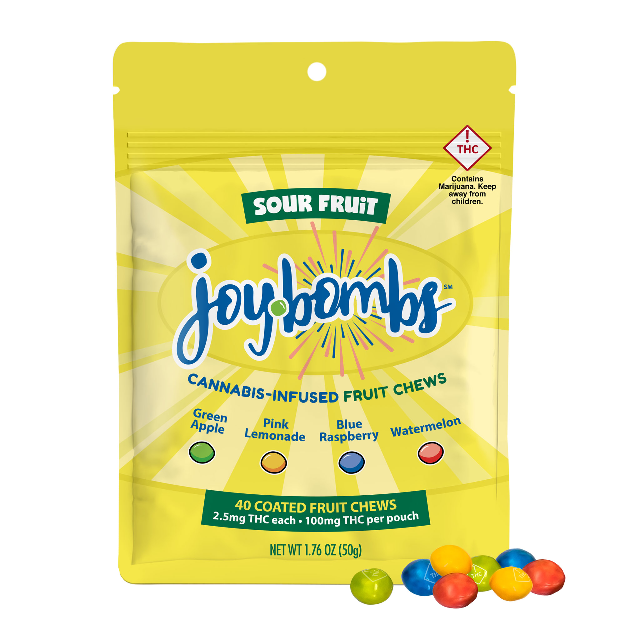 Photograph of product: Joybombs Sour Fruit Chews 100mg