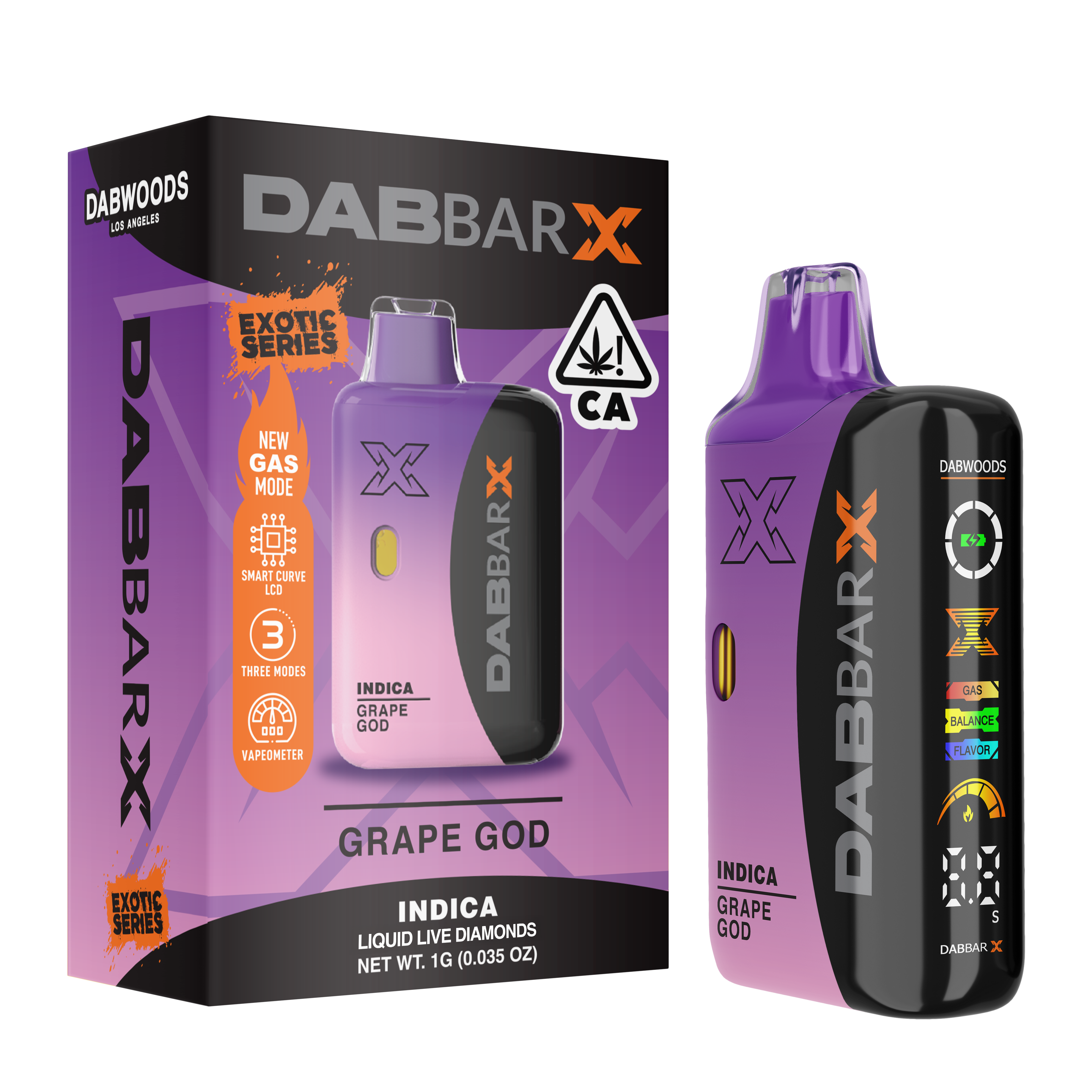Photograph of product: DABWOODS DABBAR X LIQUID DIAMOND ALL-IN-ONE VAPE - GRAPE GOD 1G - 1 G