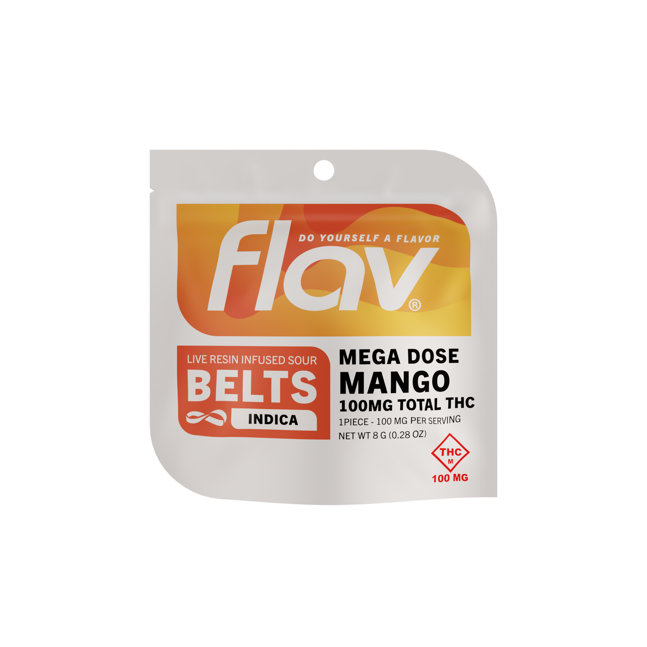 Photograph of product: Flav - Mango - Sour Mega Belt - Live Resin - 100mg (1ct) - Indicia