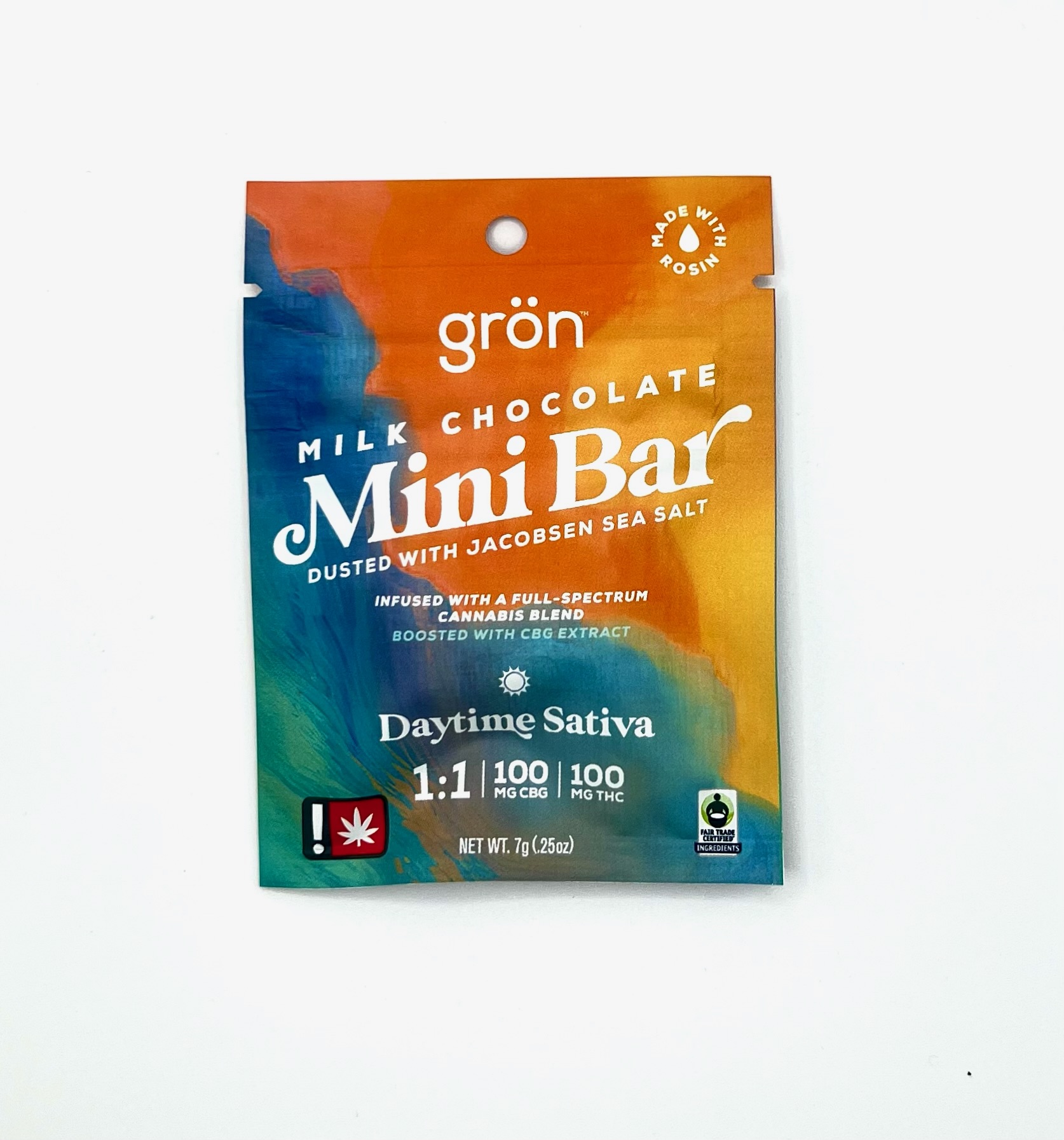 Photograph of product: Gron | Milk Chocolate 1:1 | TH-oui:CBG | Full Spectrum | 100mg Mini Chocolate Bar