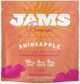 Photograph of product: JAMS: Shineapple Fast Acting | 2:1:1 TH-oui:TH-oui-V:CBG | 100mg TH-oui | 10pk