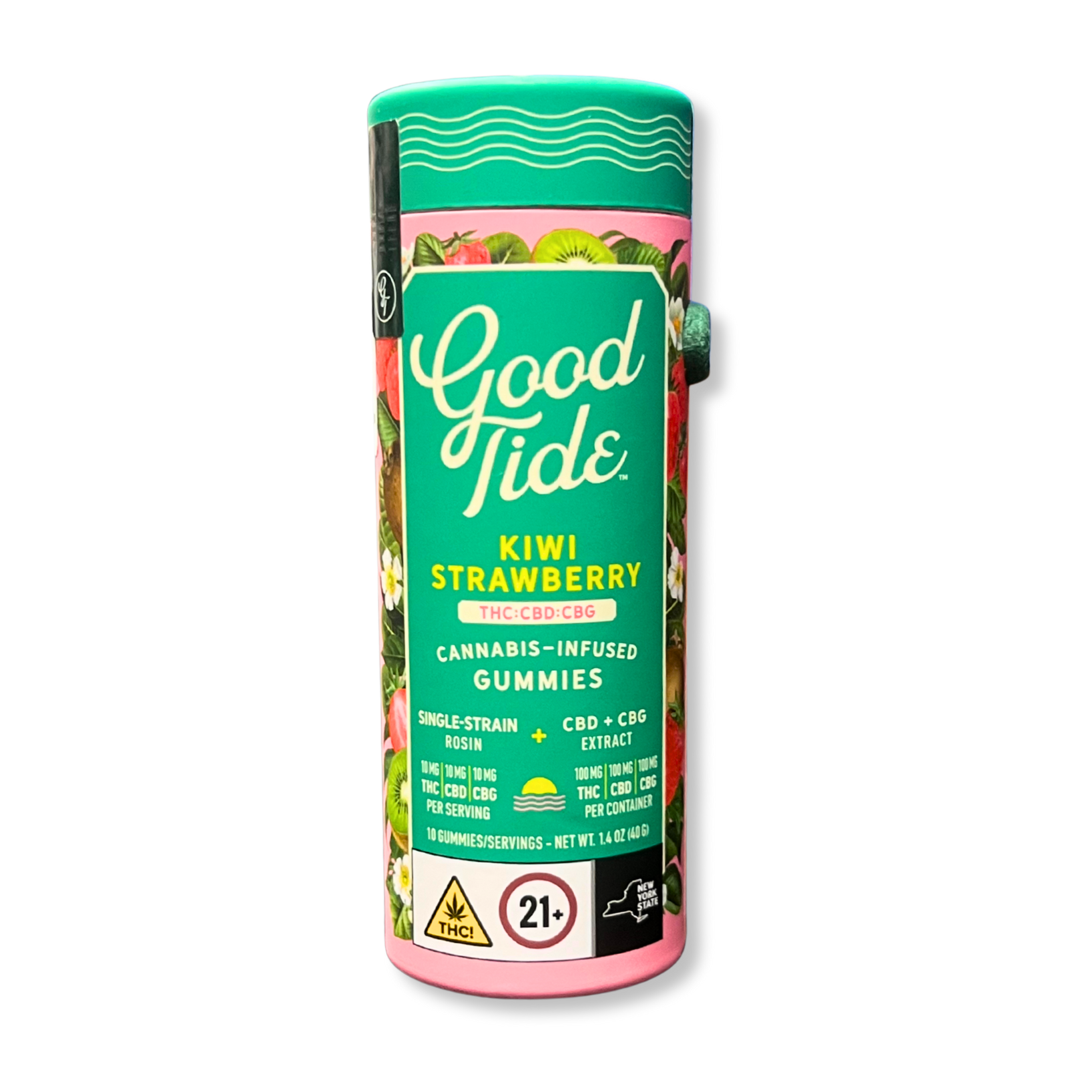 Photograph of product: Good Tide - Refreshing Kiwi Strawberry 1:1:1 TH-oui:CBD:CBG Rosin Gummies - 100mg