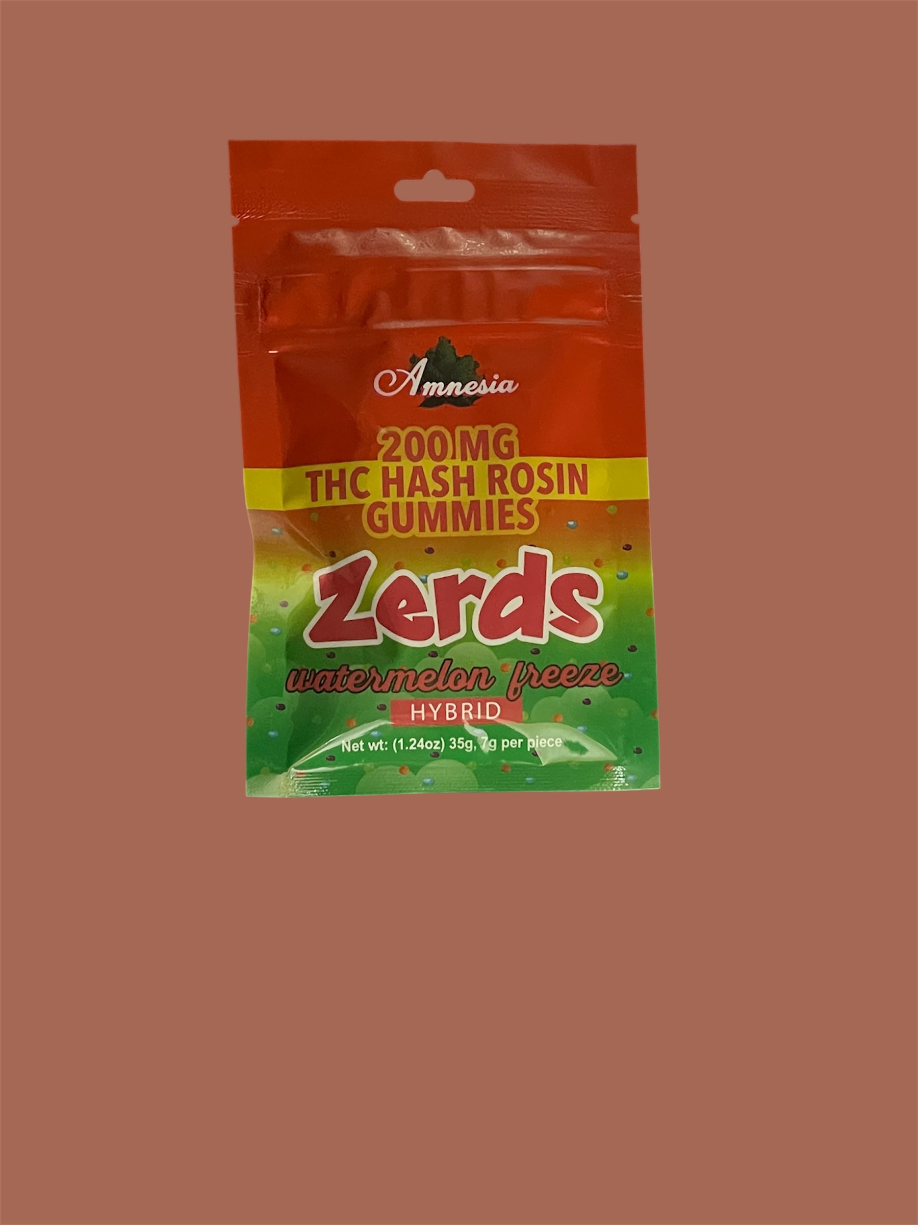 Photograph of product: AMNESIA | WATERMELON FREEZE | au chocolat ROSIN NERDS GUMMIES | 200MG