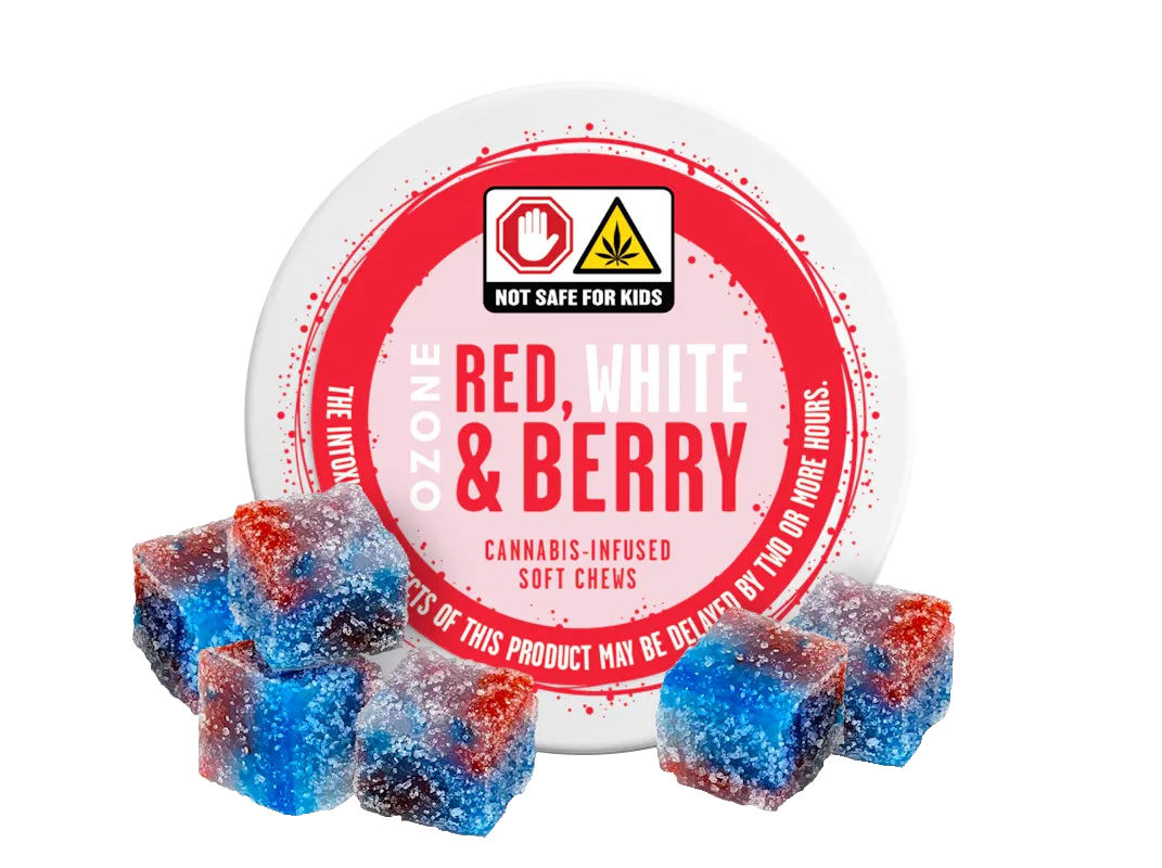 Photograph of product: Ozone | Red, White and Berry | Soft Chews | 10 Pack 100mg