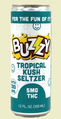 Photograph of product: Buzzy Seltzer | Tropical Kush 1:1 (TH-oui:CBD) | 5mg
