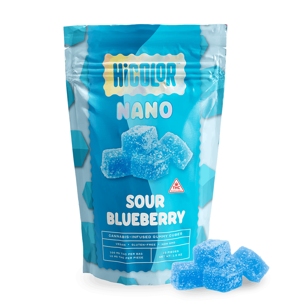Photograph of product: HiCOLOR | Gummies | Nano | Sour Blueberry | 10 x 10mg