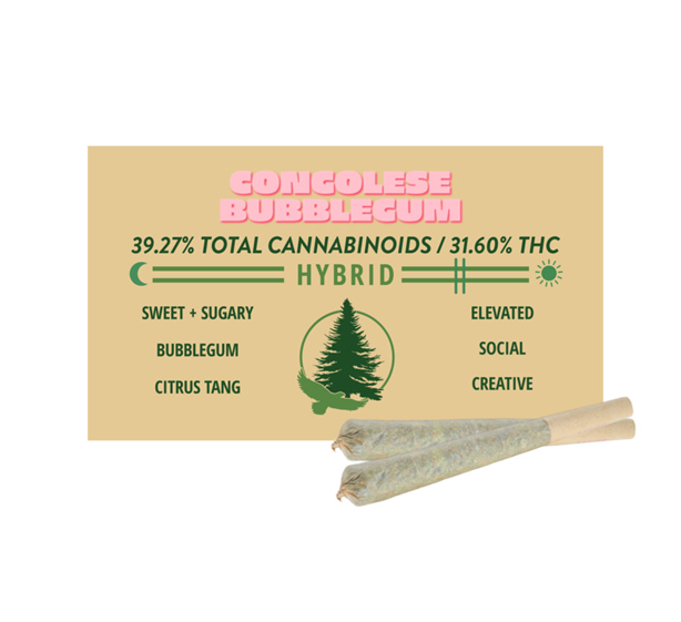 Photograph of product: 2Js | Congolese Bubblegum | Pre-Rolls 2x0.7G