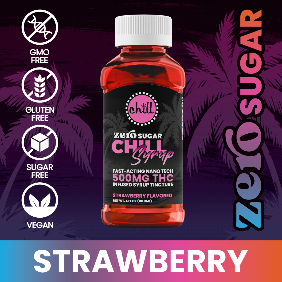Photograph of product: Chill Medicated - Zero Sugar Strawberry Syrup - 500mg