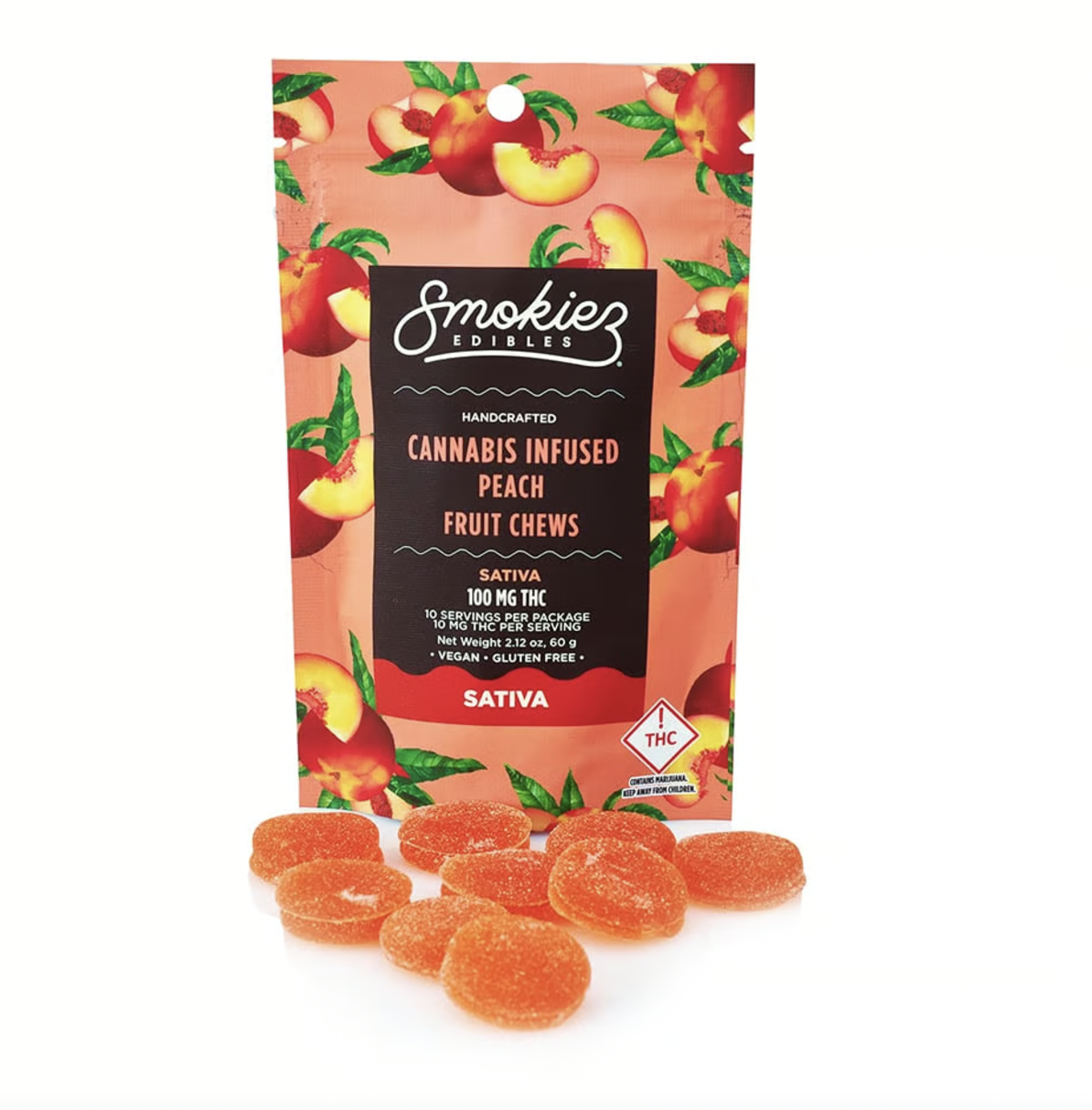 Photograph of product: Smokiez Gummies - 100mg - Sweet Peach (Oui'd)