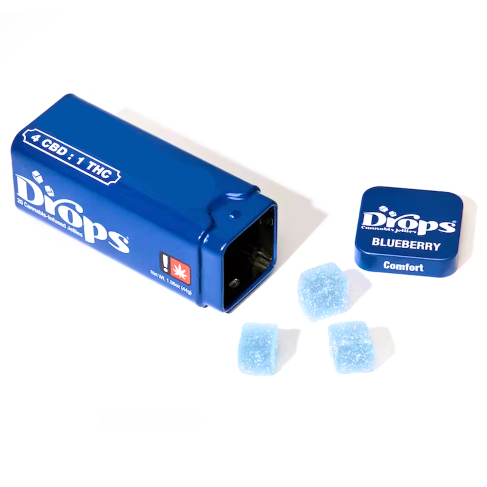 Photograph of product: Drops | Blueberry | Enhanced TH-oui:CBN:CBD | 20pk | 20:50:200mg