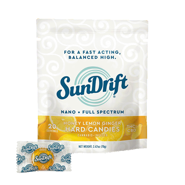 Photograph of product: Honey Lemon Ginger | 1:1 TH-oui:CBD | Hard Candy 20pk 50mg