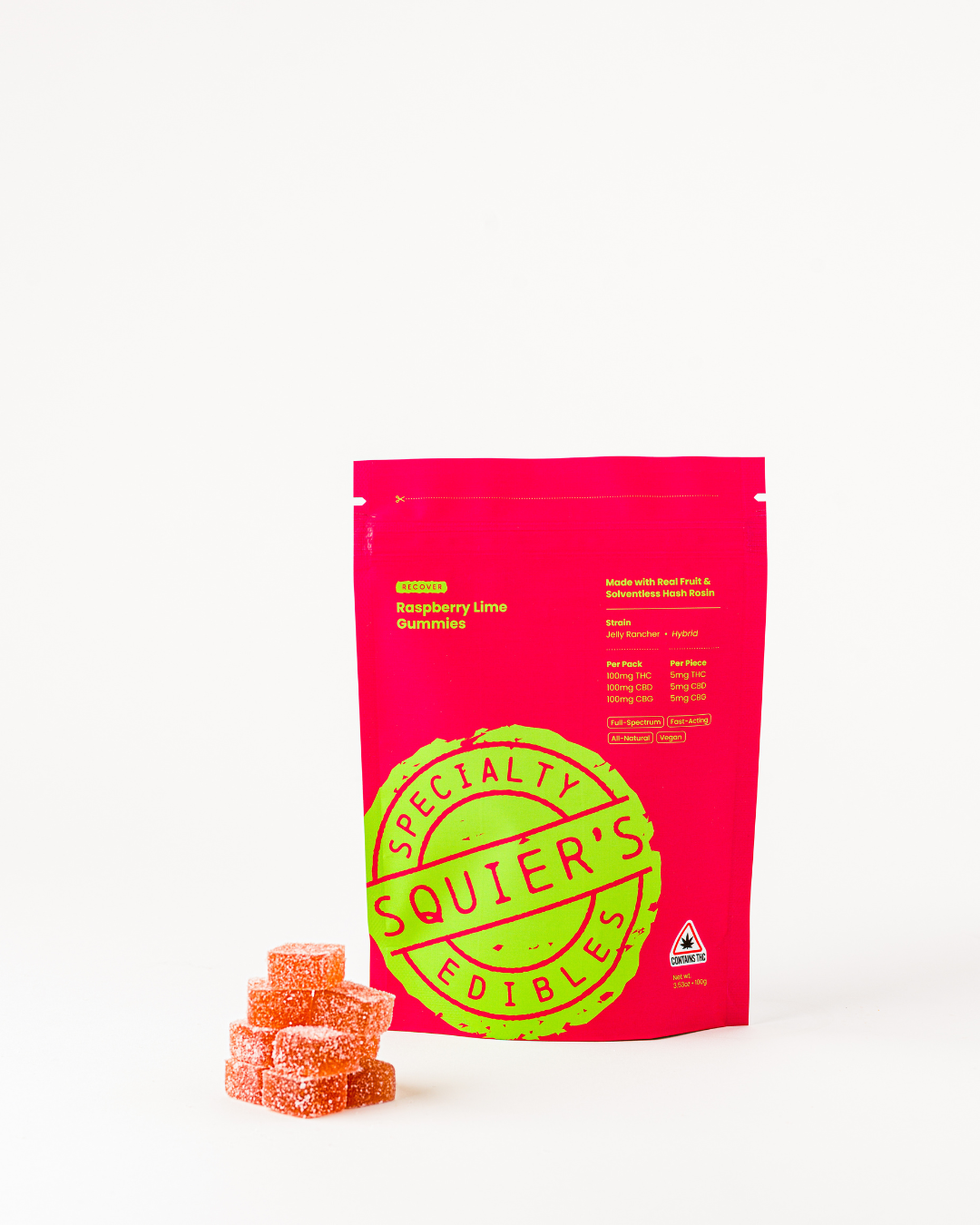 Photograph of product: au chocolat Rosin Gummies - Recover Raspberry Lime - 100mg/20pk