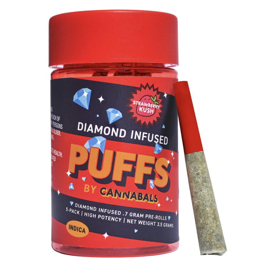 Photograph of product: Cannabals | Strawberry Kush | Diamond Infused | 7pk | 3.5g
