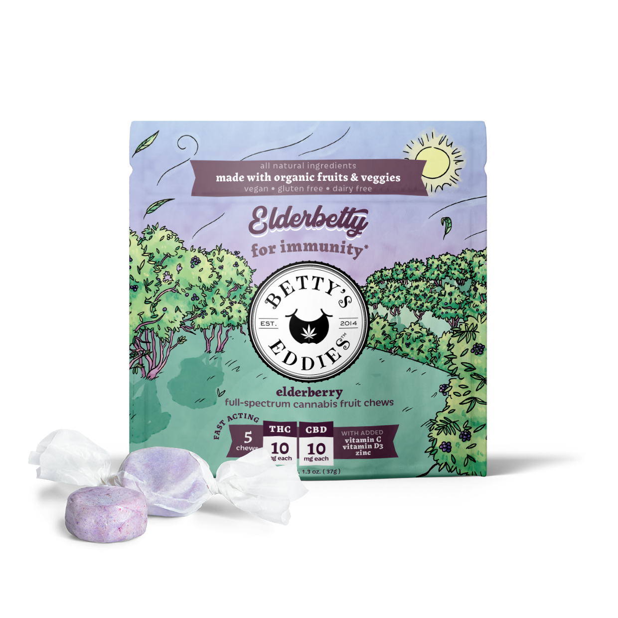 Photograph of product: 1:1 Elderberry Chews 10mg 5pk