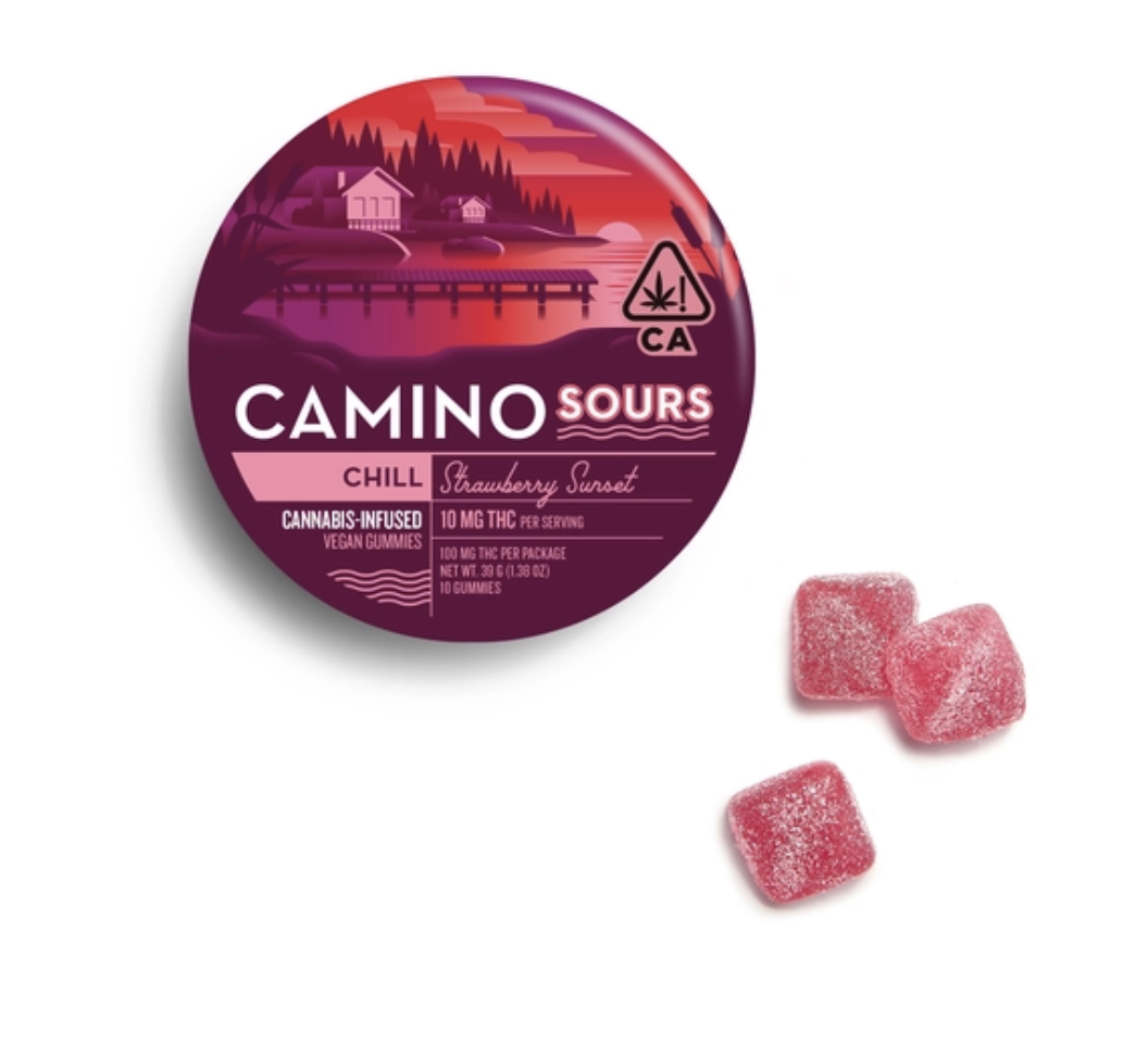 Photograph of product: CAMINO SOURS CHILL STRAWBERRY SUNSET 10PK GUMMIES 100MG