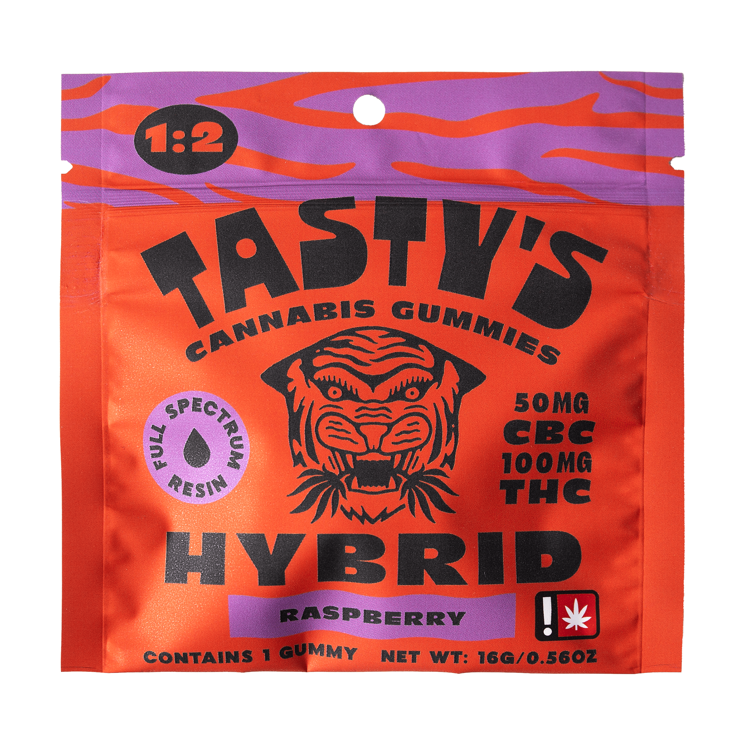 Photograph of product: Gummy - Hybrid - TH-oui:100mg CBC: 50mg - Single - Raspberry