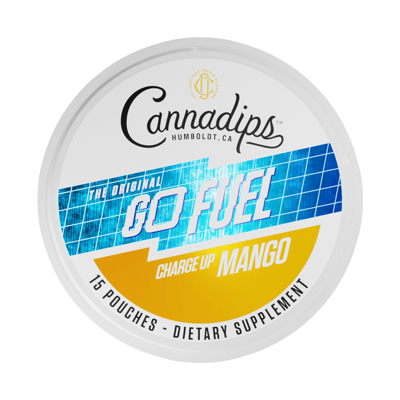 Photograph of product: Cannadips | Go Fuel Charge UP Mango 10mg CBD 100mg Caffeine | 15 pouches