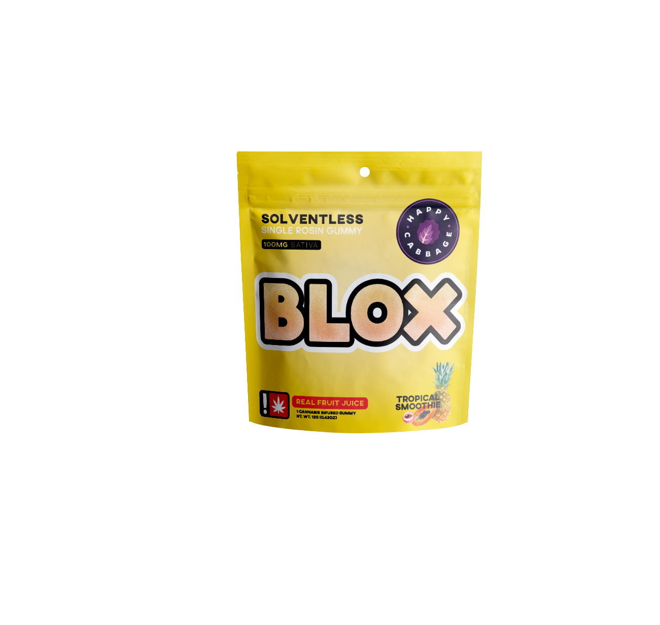 Photograph of Product: BLOX - Tropical Smoothie - (Sativa) 100mg THC Single Rosin Gummy
