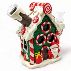 Photograph of product: Water Pipe | Bong | 5" | Candy Cane Cheers Santa's Special | Glow in the Dark