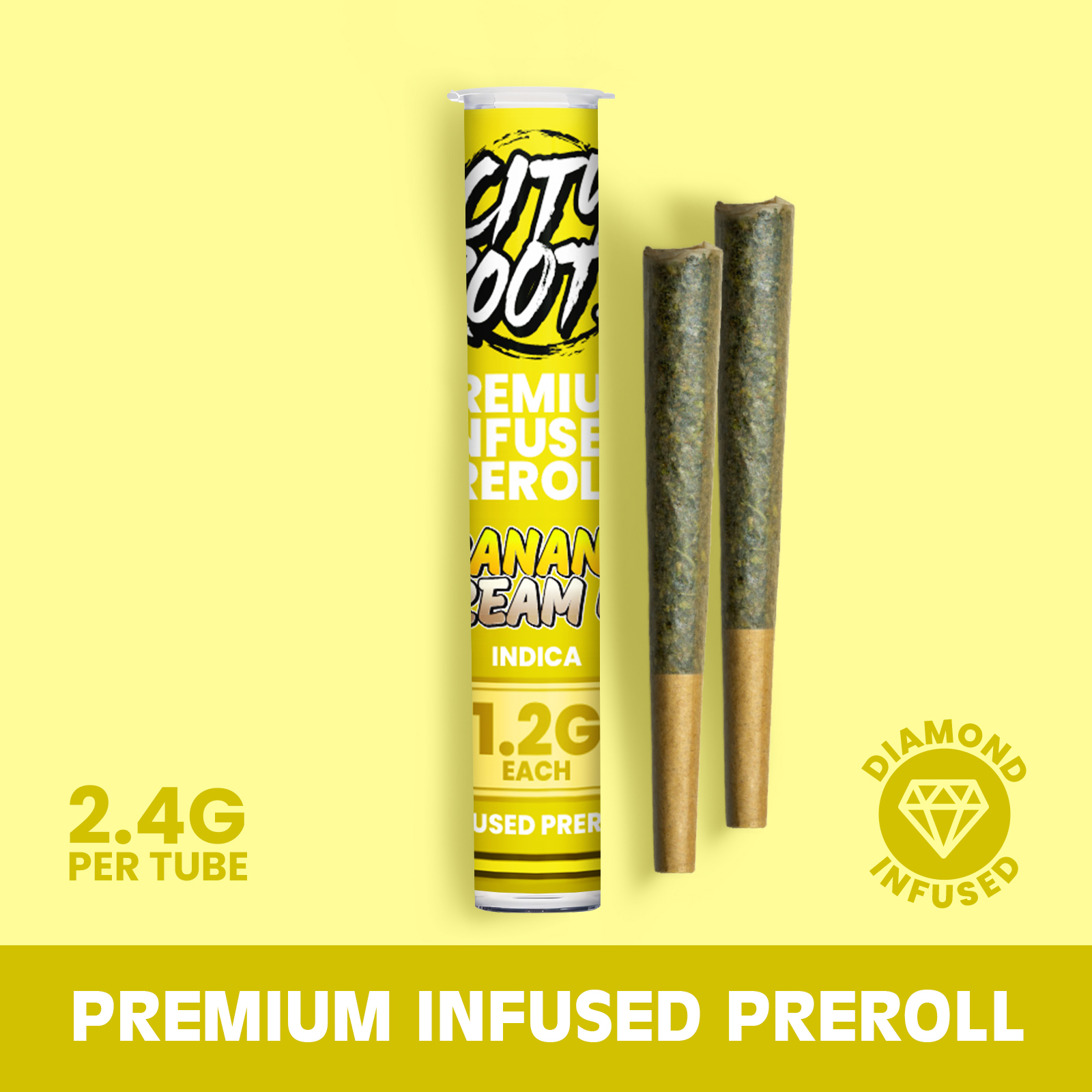 Photograph of product: City Roots - Banana Cream OG (Oui'd) 2pk Infused Prerolls 2.4g