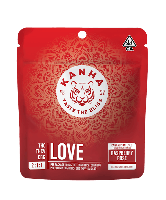 Photograph of product: NANO LOVE 2:1:1 Raspberry Rose Gummies - 100mg THC 50mg THCV 50mg CBG - 
