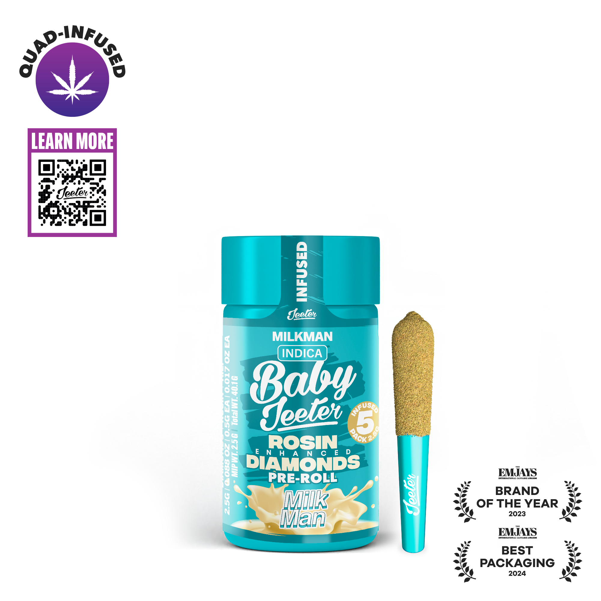 Photograph of instaPanelPhoto: Jeeter - Quad Infused Baby Prerolls 5pk - Milkman  (I)