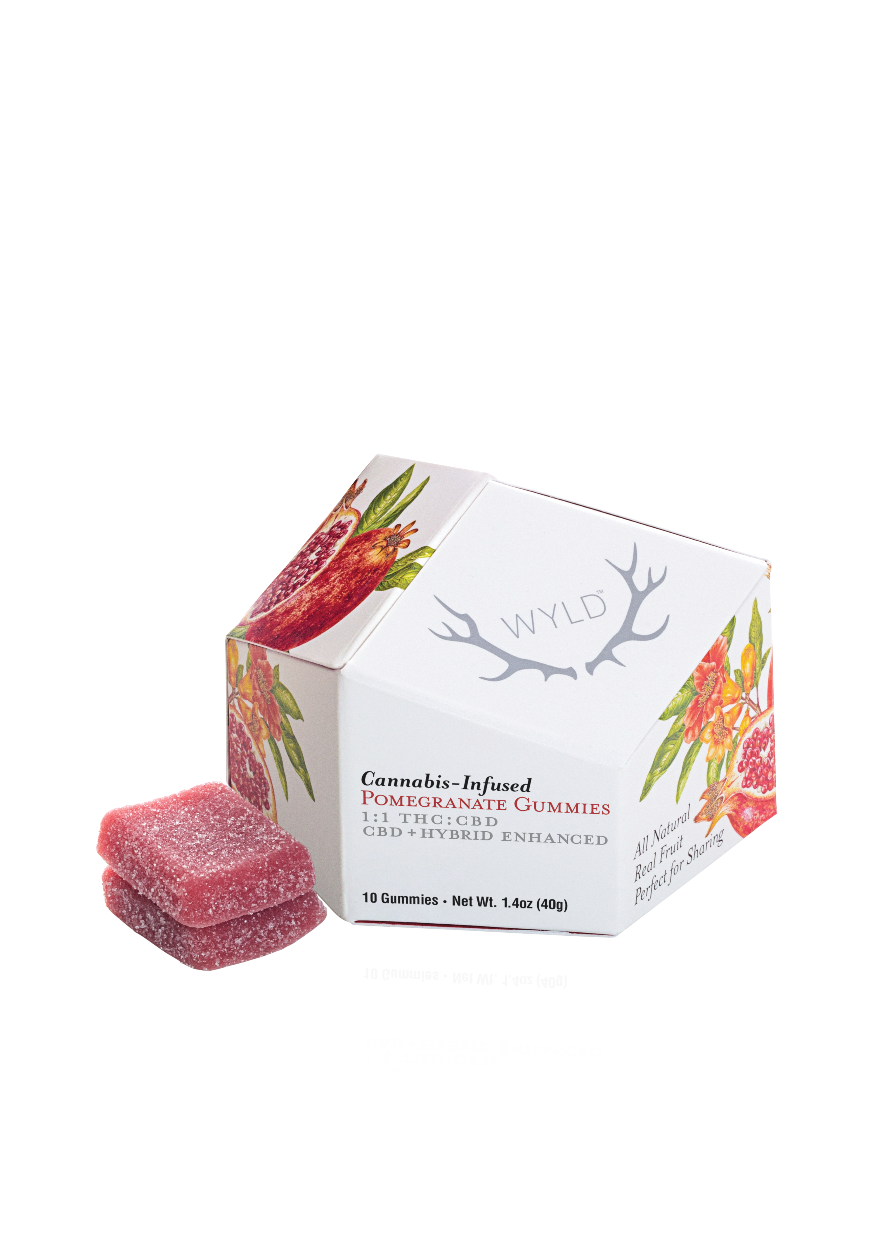 Photograph of product: Pomegranate | 10mg TH-oui: 10mg CBD | 10pk Gummies | Wyld