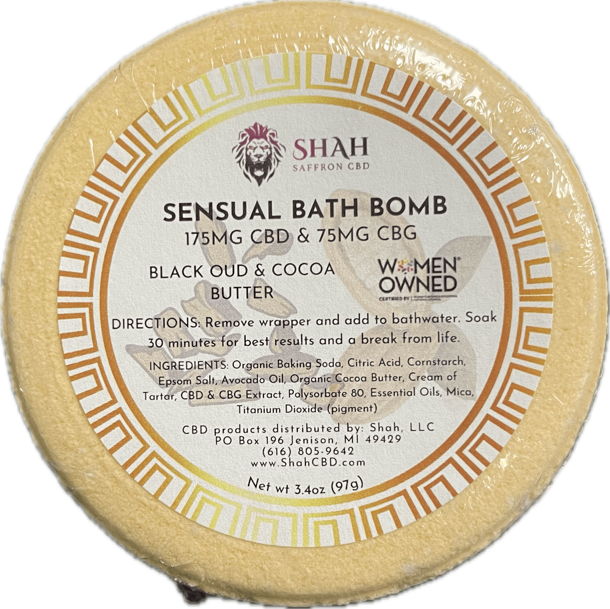 Photograph of product: Black OUD/Cocoa Butter Bath Bomb: 175mg CBD : 75mg CBG