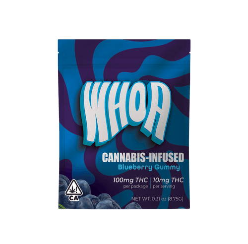 Photograph of product: Whoa - Edibles - Blueberry Gummy - 5 pack - 100MG