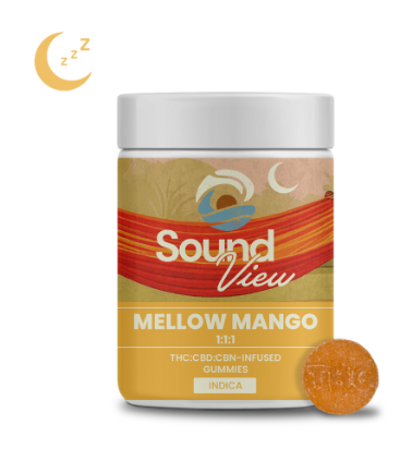 Photograph of product: Mellow Mango 1:1:1 (TH-oui:CBD:CBN) 20ct Gummies (I) 00095