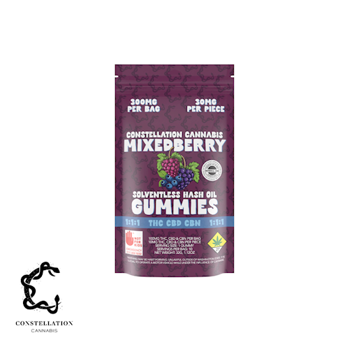 Photograph of product: Mixed Berry 1:1:1 CBD|CBN au chocolat Rosin Gummies (DOH)