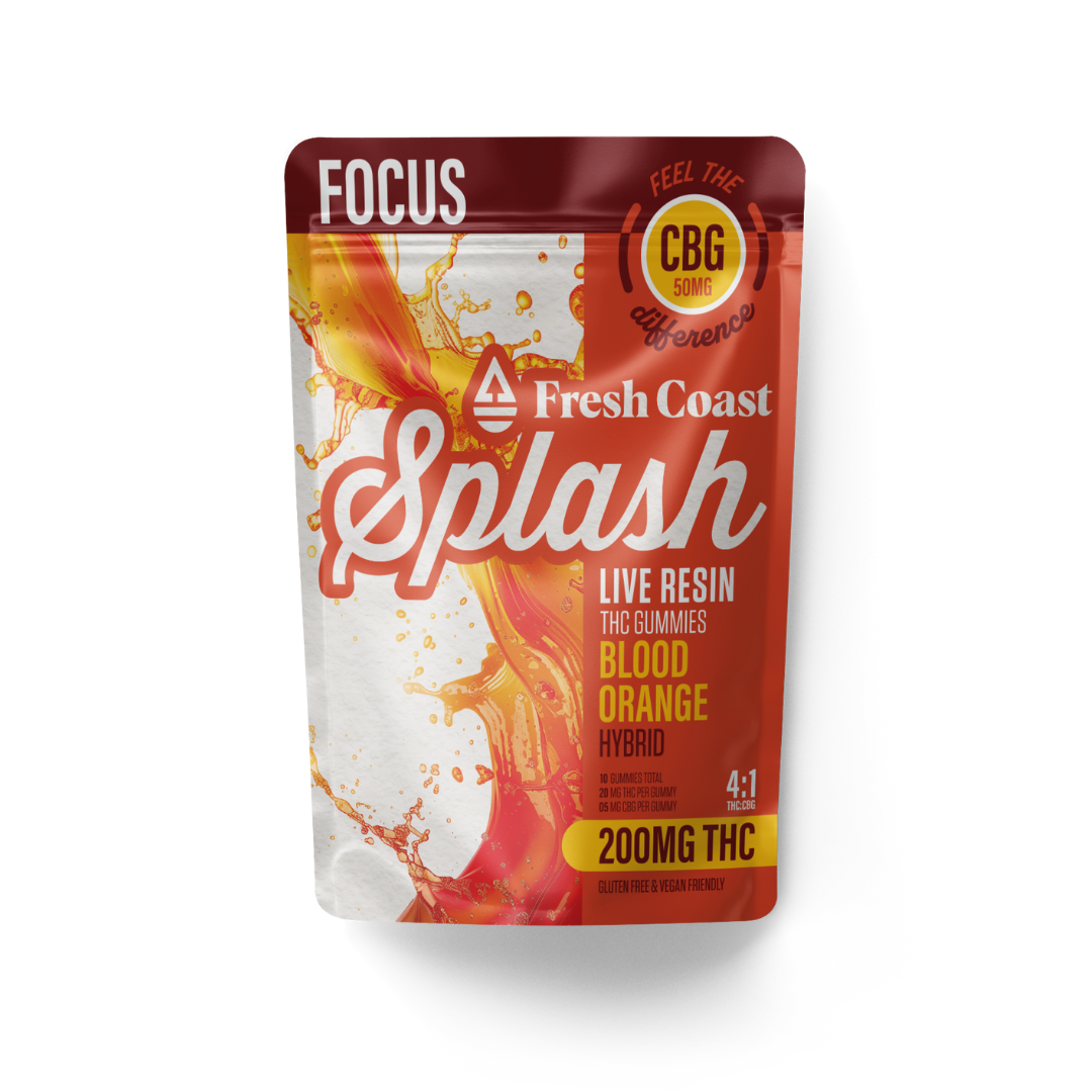Photograph of product: Splash | Blood Orange Live Resin Gummies | 4:1 TH-oui:CBG | 200mg