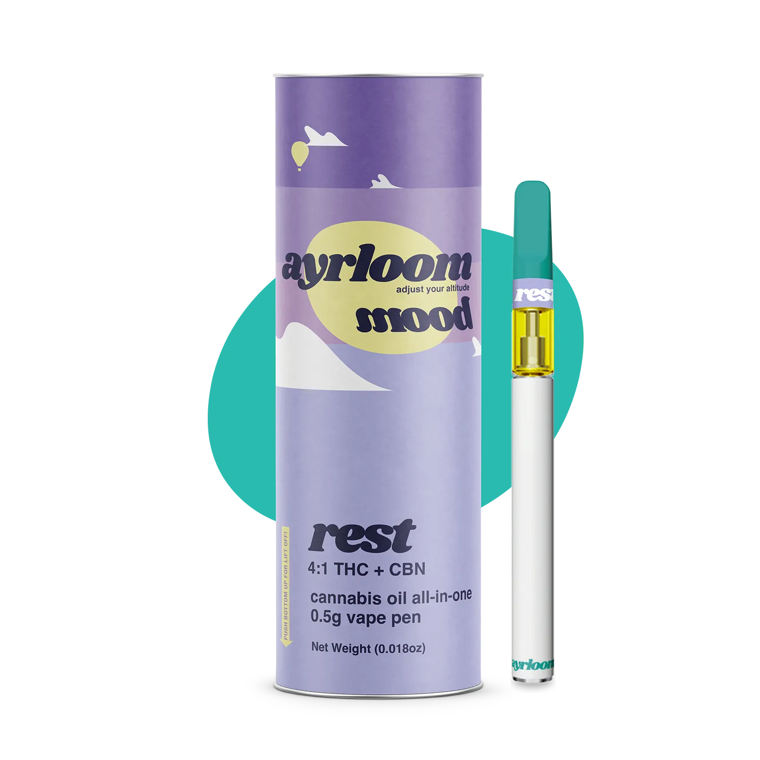 Photograph of product: Ayrloom | Rest AIO 4:1 (TH-oui:CBN) Vape, .5g