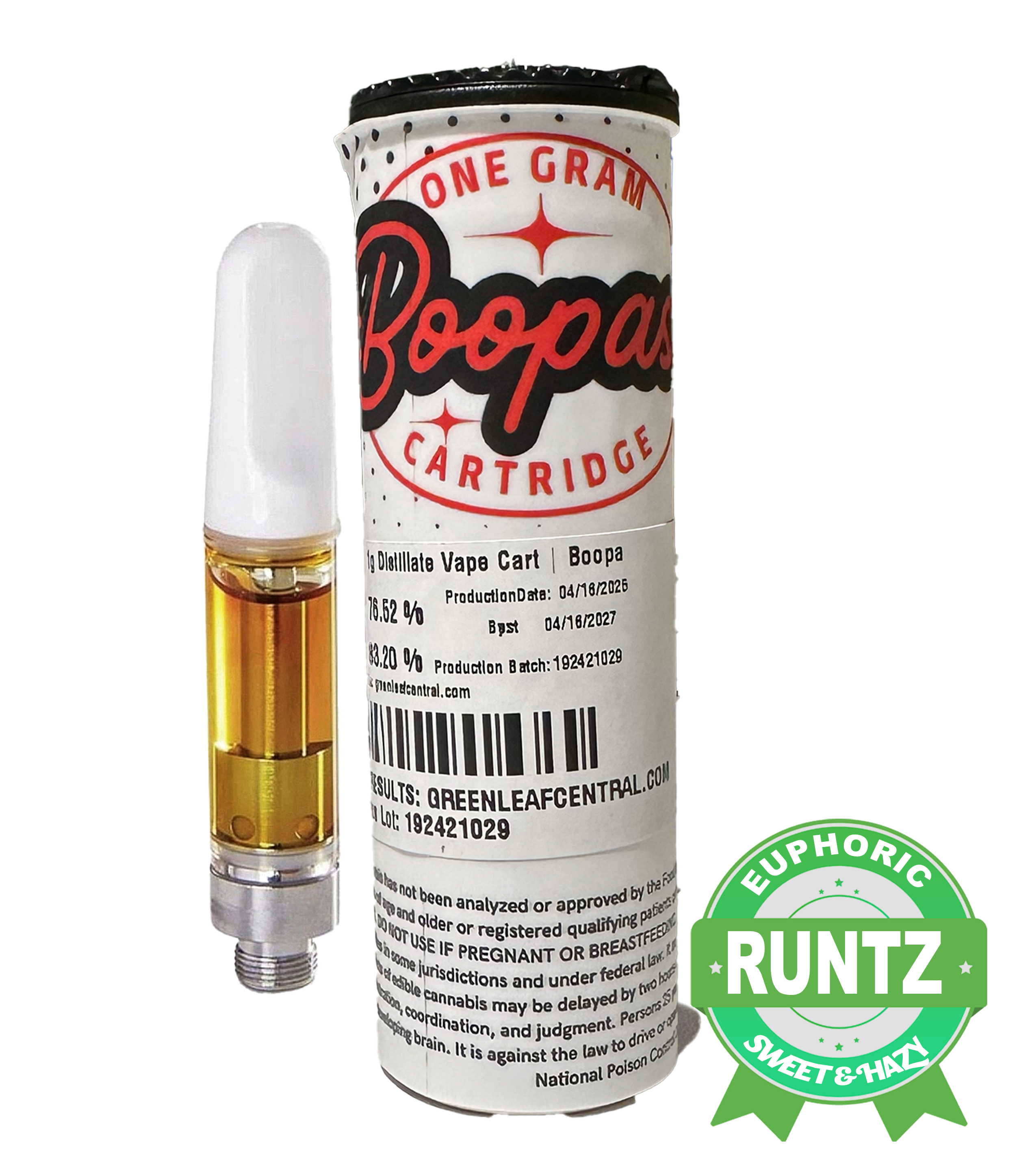 Photograph of product: Runtz | 1g Distillate Vape Cart | Boopa