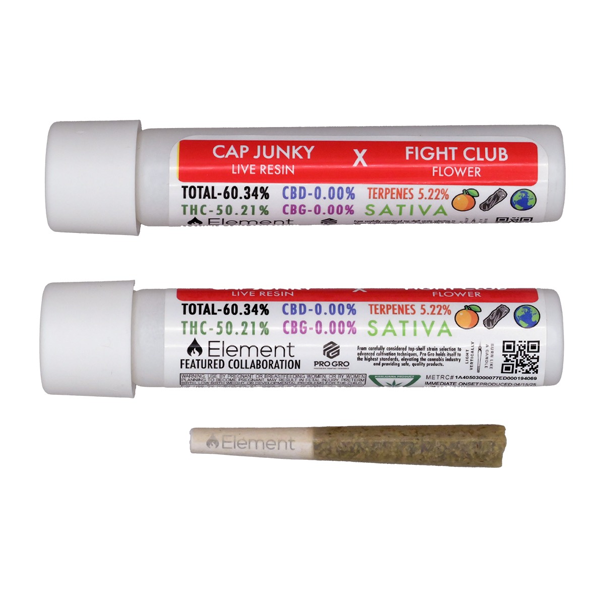 Photograph of product: Fight Club x Cap Junky Live Resin Infused Pre-Roll | Element feat. Pro Gro (3/$40)
