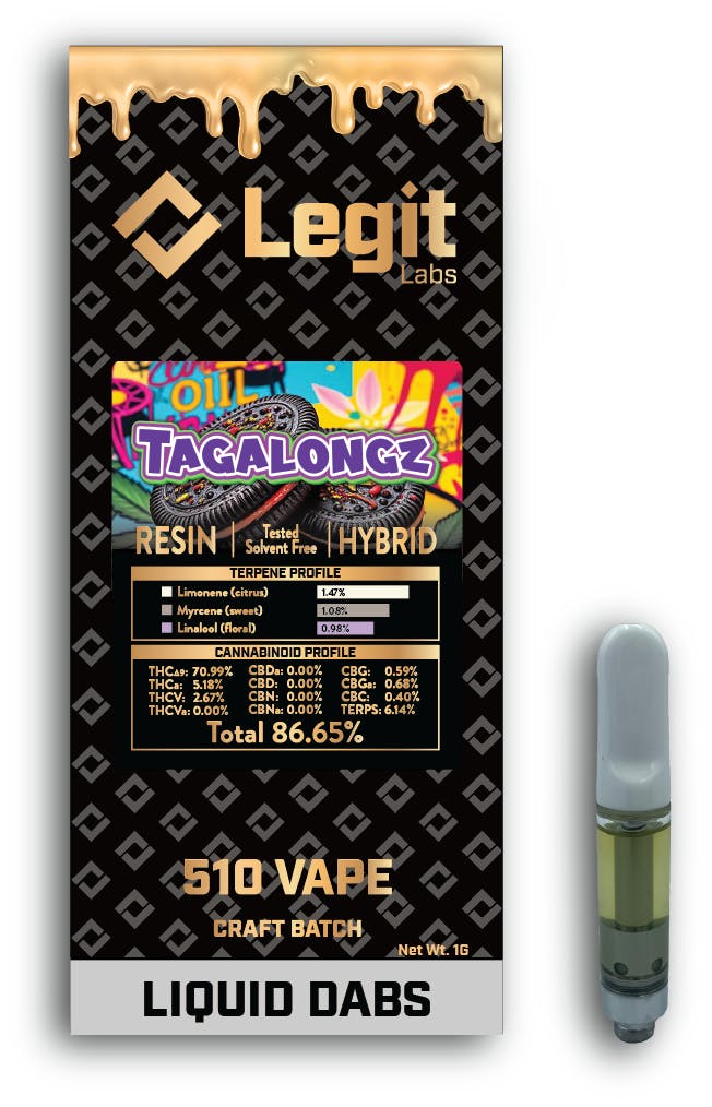 Photograph of product: Resin Vape Cart (510) l Tagalongz l Hybrid l Legit Labs