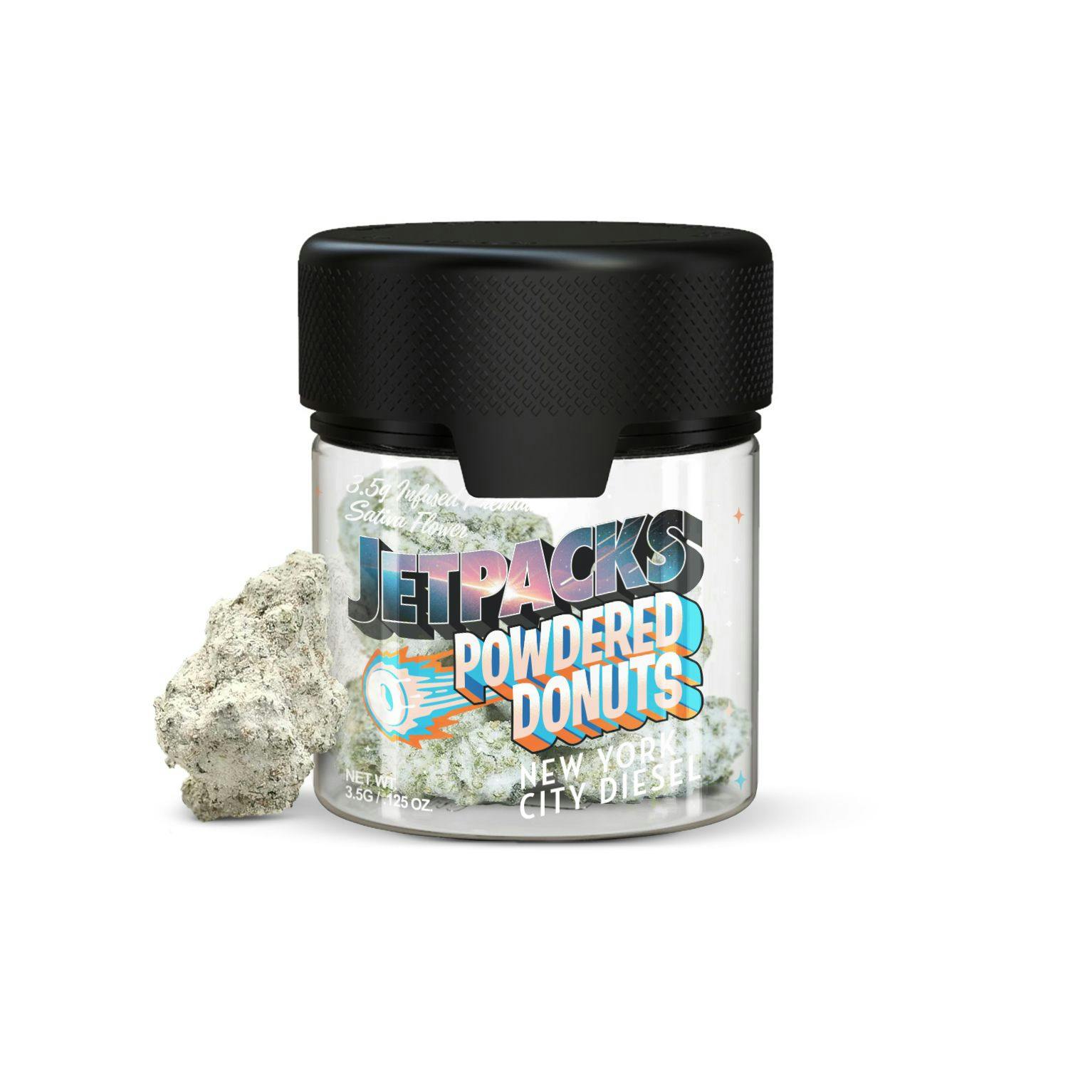 Photograph of product: Jetpacks | Powdered Donuts | New York City Diesel | Oui'd | Infused Flower - 3.5g