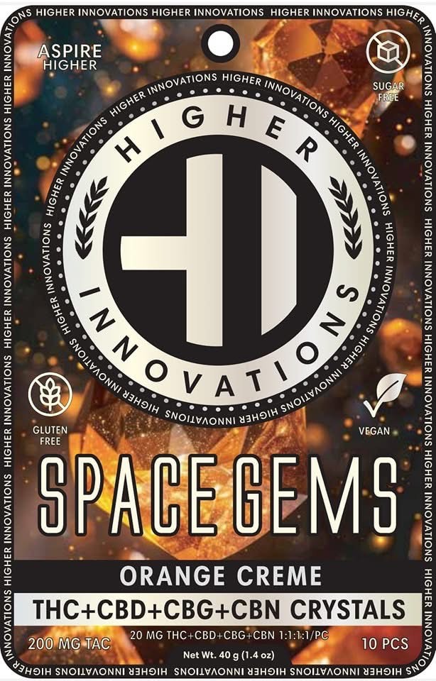 Photograph of product: HI 200mg Hard Lozenges - Orange Creme 1:1:1:1 (TH-oui:CBD:CBG:CBN) Space Gems