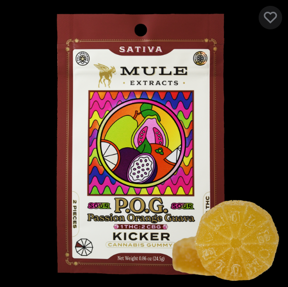 Photograph of product: Mule Kicker | 1:2 CBG Sour POG Live Resin Gummy | 100mg