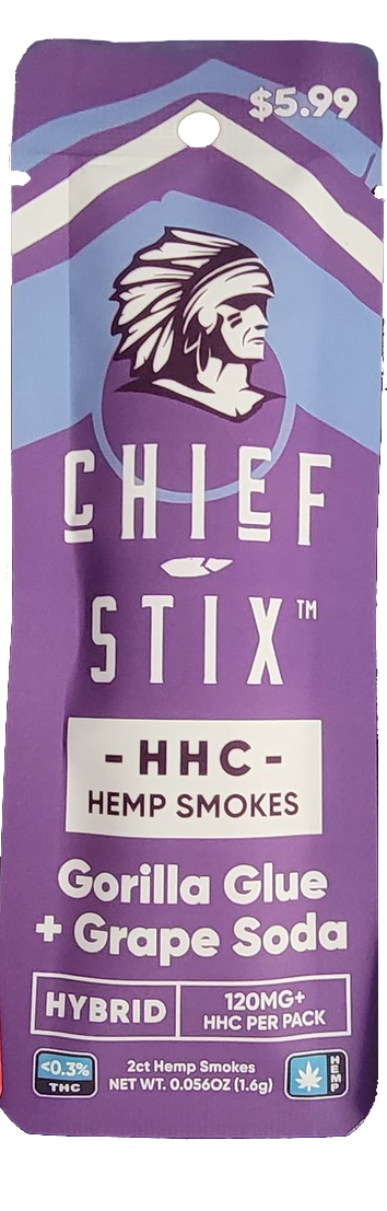 Photograph of product: HHemp 2pk Chief Stix HHC Hemp Smokes Gorilla Glue+Grape Soda (Hybrid)