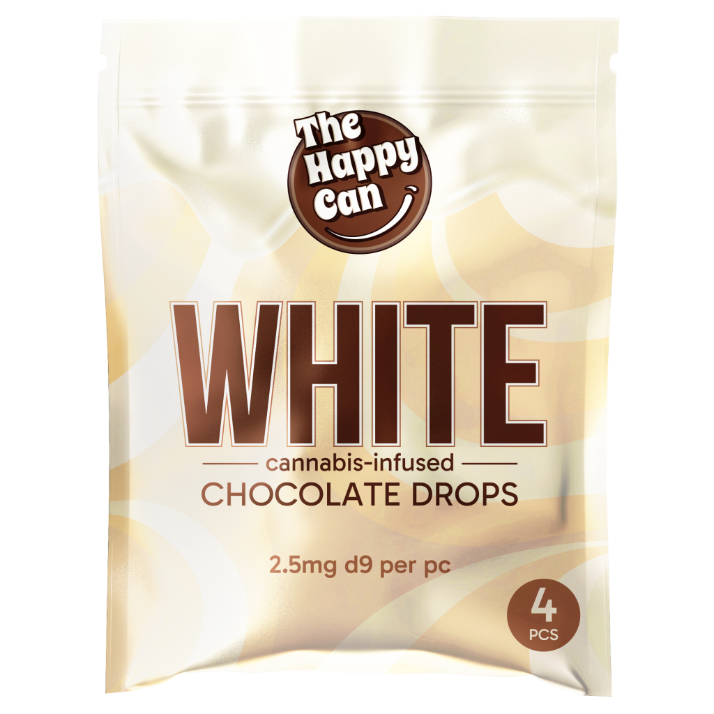 Photograph of product: The Happy Can | Hemp | Chocolate Drops White Chocolate (TH-oui 10 mg) | 4 ct