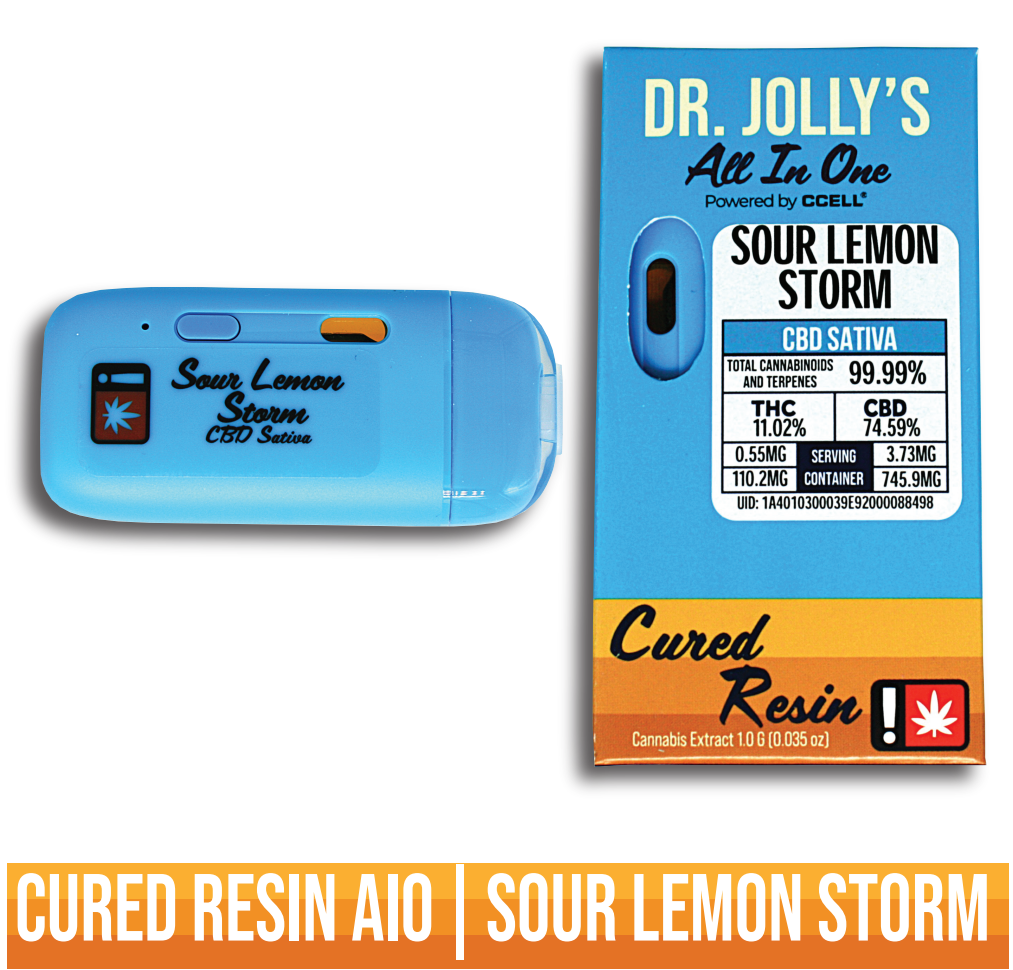 Photograph of product: 7:1 CBD:TH-oui Sour Lemon Storm Cured Resin Disposable | 1g