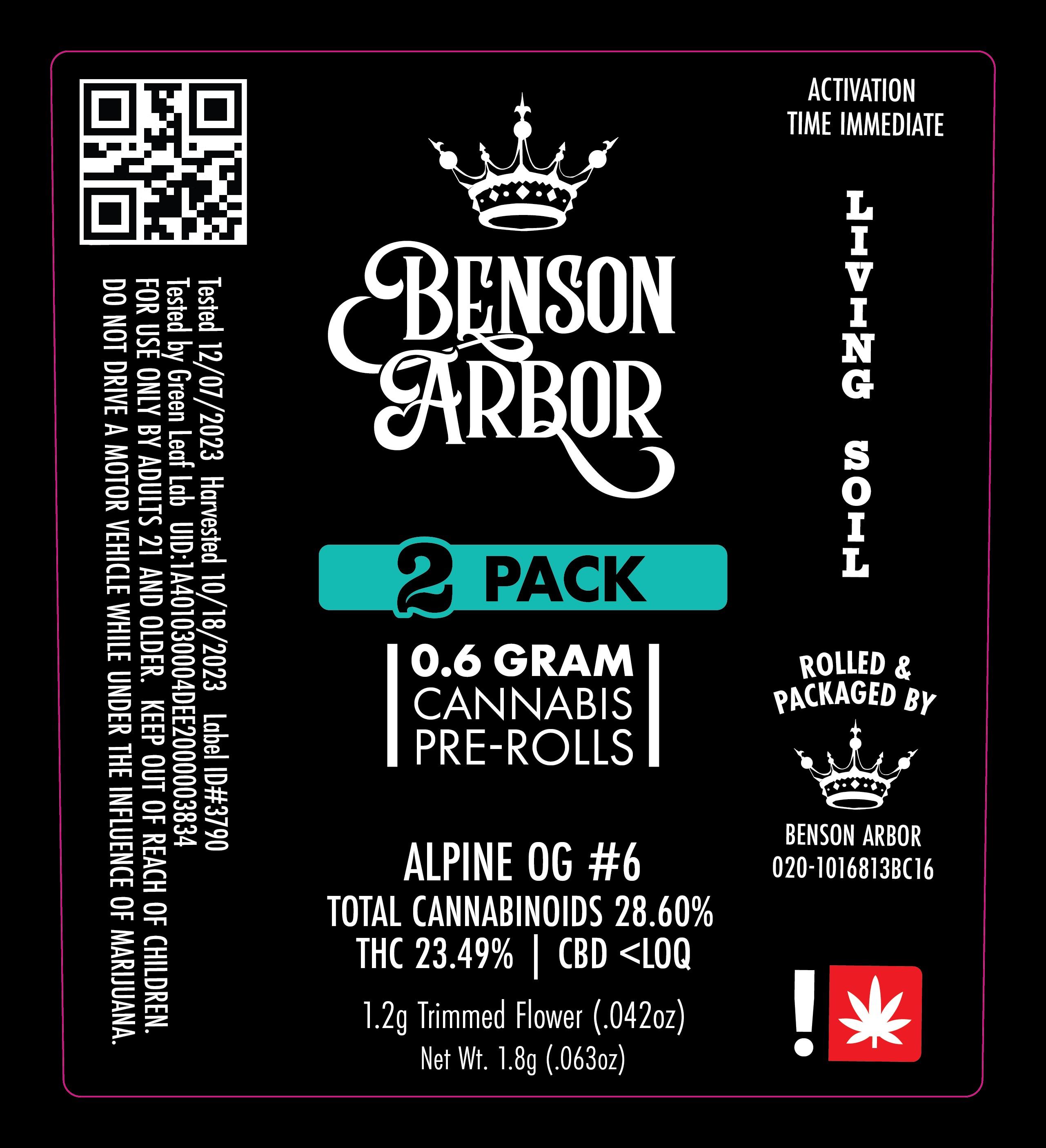 Photograph of product: Benson Arbor - Where's My Bike? Pre-Roll 2pk (H)