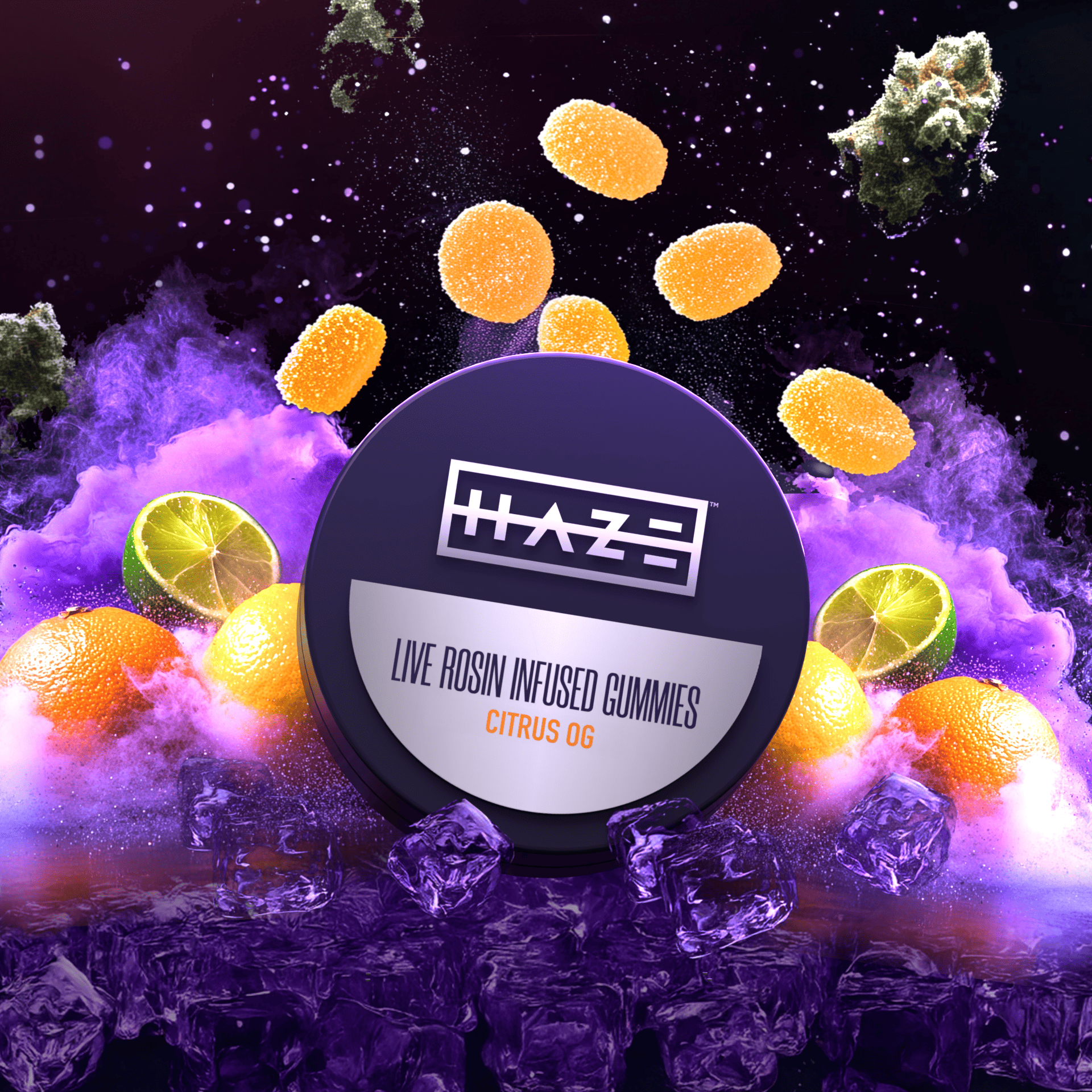 Photograph of product: Haze Citrus OG (H) Live Rosin Gummies 10mg 10pk