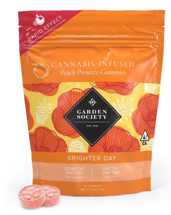Photograph of product: GARDEN SOCIETY - Edibles - Peach Prosecco - 20PK - 100MG