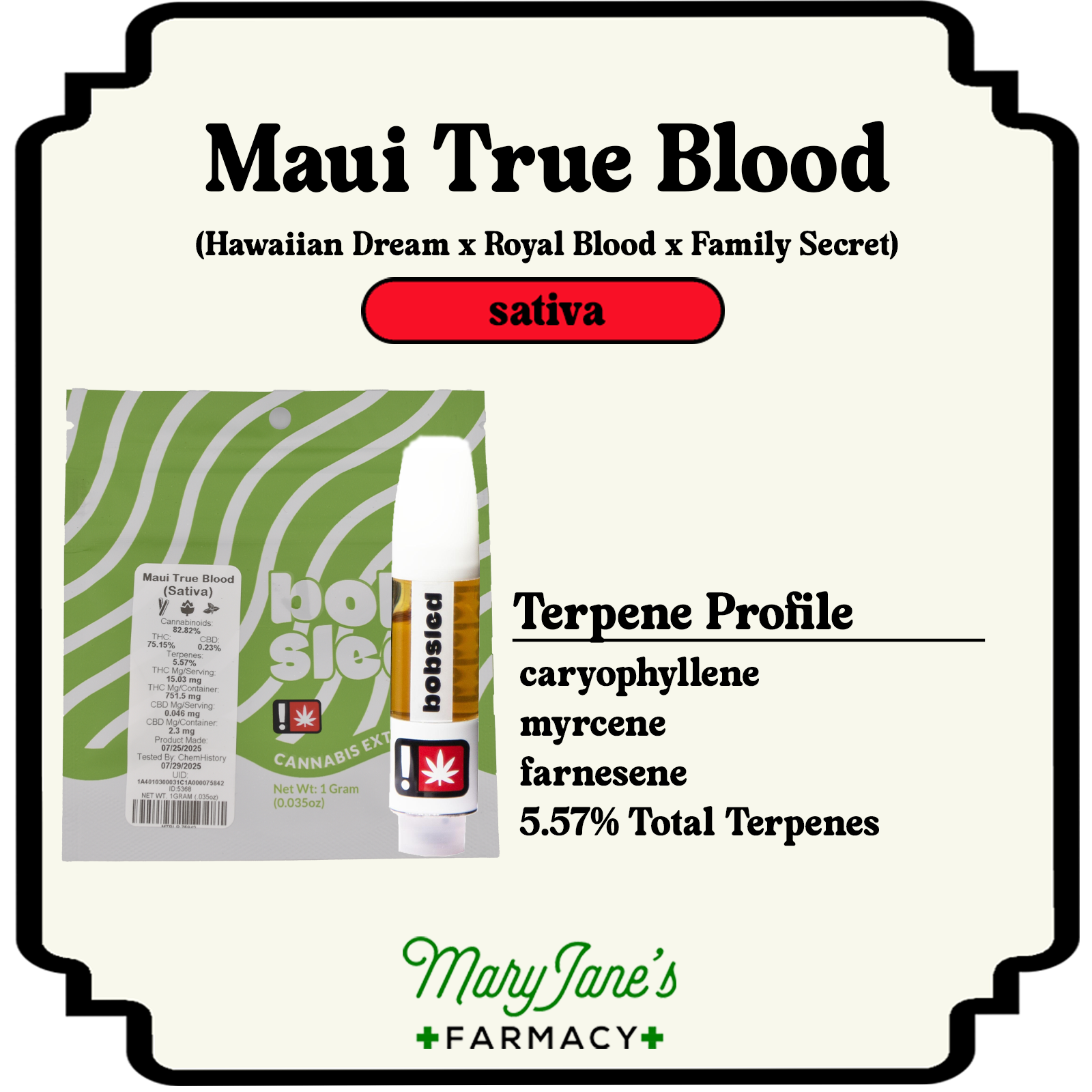 Photograph of product: Maui True Blood Live Resin Cartridge | 1g