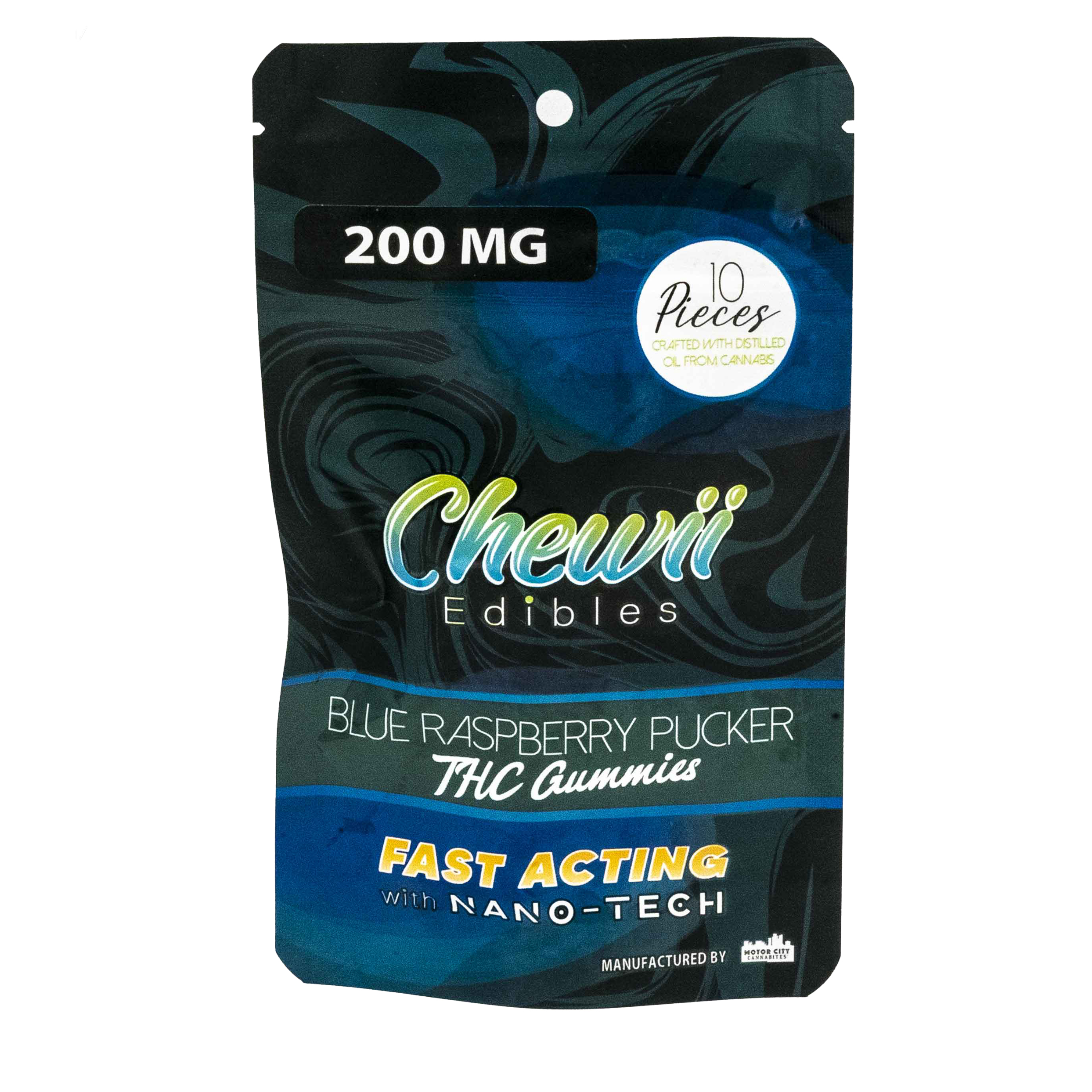 Photograph of Product: Chewii Fast-Acting Blue Raspberry Pucker Indica Gummies 200mg Rec