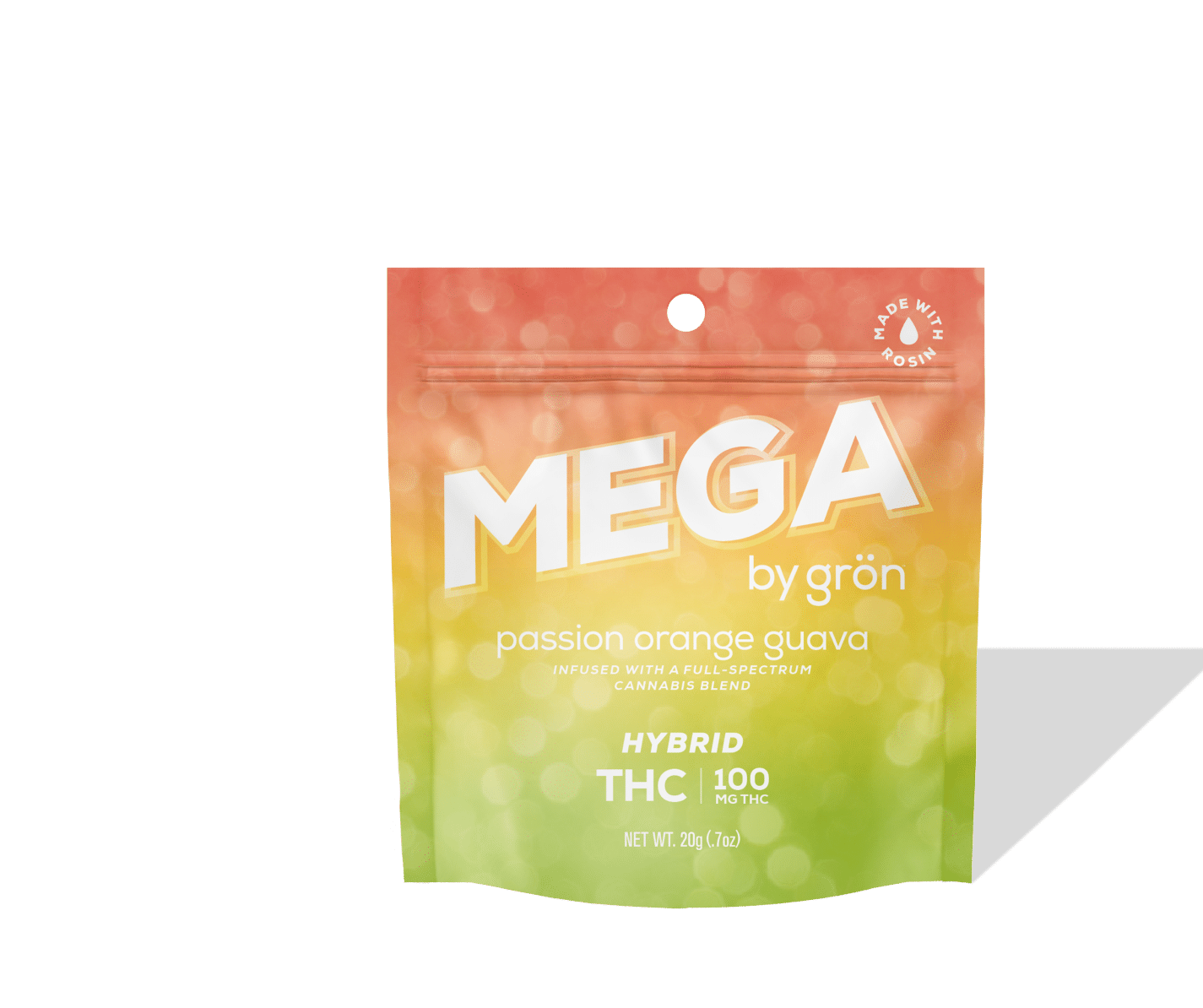 Photograph of product: Gron | Mega | Passion Orange Guava | Hybrid | 1pk Gummie | 100mg
